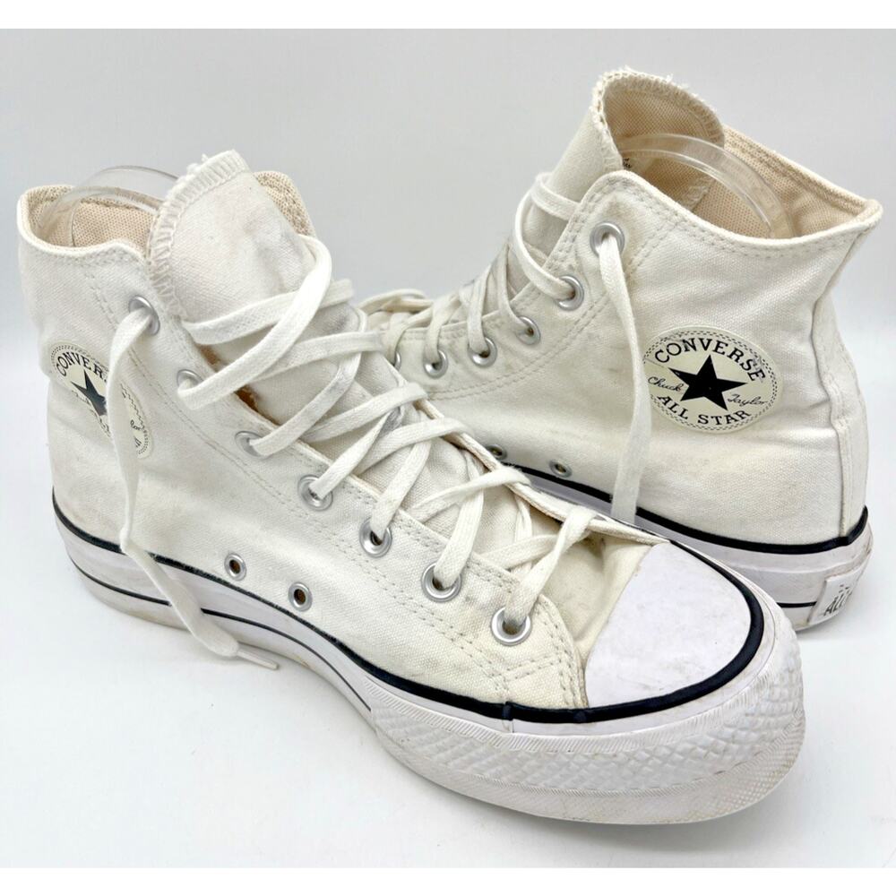 Size 8.5 Womens Converse Chuck Taylor High Platform White Trainers Lace Up Shoes